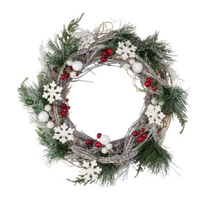 Snowflakes and Berries Winter Foliage Christmas Wreath - 13" - Unlit