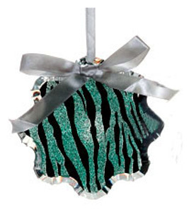 4.5" Teal Green and Black Glittered Zebra Print Snowflake Prism Christmas Ornament