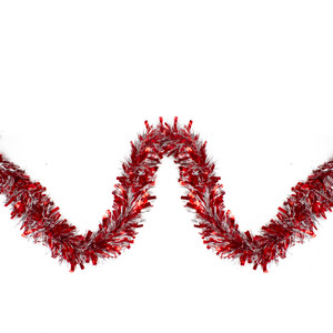 Red and Silver Wide Cut Christmas Tinsel Garland - 12 feet, Unlit