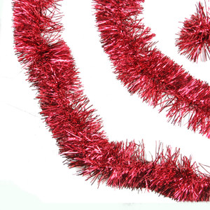 Shiny 6-Ply Commercial Christmas Foil Tinsel Garland - 50' x 4" - Red - Unlit
