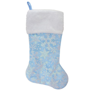 19" LED Lighted Blue Iridescent Glittered Snowflake Christmas Stocking