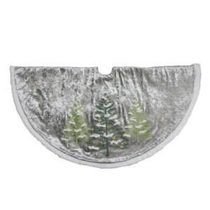 48" Gray and Green Traditional Trees Embossed Christmas Tree Skirt