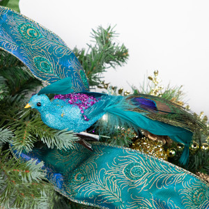 8" Blue, Green and Purple Sequins Peacock Bird Clip-On Christmas Ornament