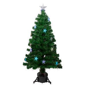 4' Pre-lit Potted Medium Pine Color Changing Star Artificial Christmas Tree - Multi-Color Fiber Optic LED Lights