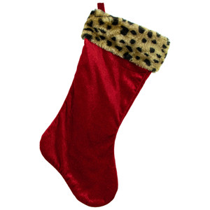 20" Red and Black Leopard Cuff Christmas Stocking