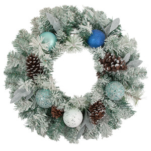 Flocked Pine with Ornaments Artificial Christmas Wreath - 24" - Unlit