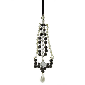 7" Black and White Artificial Pearl Dangle Christmas Pendant Ornament