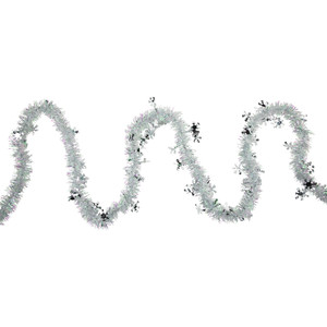 12' x 3" White Iridescent and Silver Snowflakes Christmas Tinsel Garland - Unlit