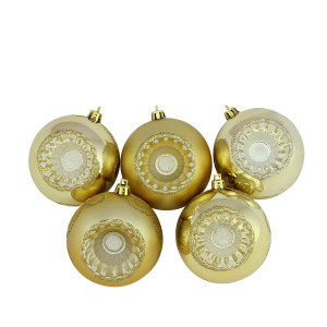 5ct Gold Shatterproof 2-Finish Retro Reflector Christmas Ball Ornaments 3.25" (80mm)