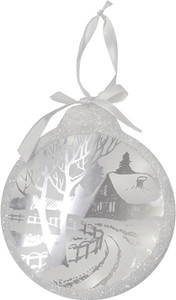 8" White Pre-Lit LED Sparkle Winter Cottage Scene Round Christmas Ornament