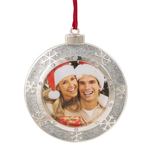 European Crystals Snowflake Photo Frame Christmas Ornament - 3.25" - Silver Finish
