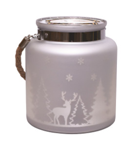 Winter Scene Matte Pillar Candle Holder Christmas Lantern - 8"