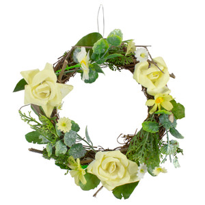 Mini Rose and Foliage Spring Wreath, Yellow 7"