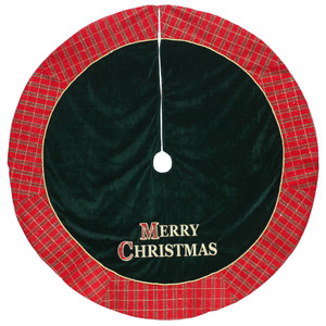 48" Red and Green 'MERRY CHRISTMAS' Plaid Christmas Tree Skirt