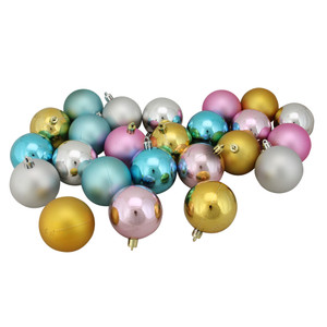 24ct Pastel Multi Color Shatterproof 2-Finish Christmas Ball Ornaments 2.5" (60mm)