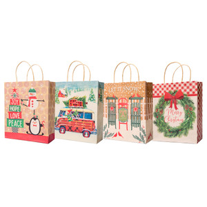 Pack of 12 Assorted Medium Christmas Gift Bags with Handle