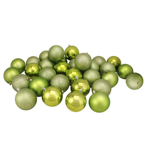 32ct Kiwi Green Shatterproof 4-Finish Christmas Ball Ornaments 3.25" (80mm)