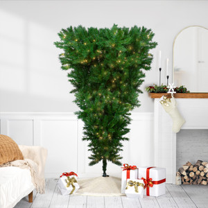 7' Pre-Lit Green Sugar Pine Upside Down Artificial Christmas Tree - Clear Lights