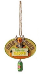 3.5" Yellow Funny Deer and Beer Quoted Plaque Christmas Ornament