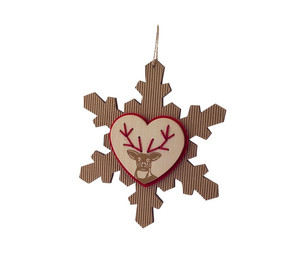 6.75" Brown and Red Rustic Craft Snowflake with Reindeer Christmas Ornament