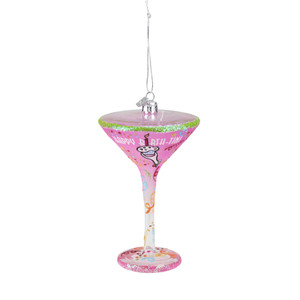 7" Pink and Clear Blown Happy Birth-Tini Martini Cocktail Glass Christmas Ornament