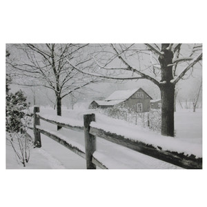 Large Fiber Optic Lighted Snowy Winter Cabin Canvas Wall Art 23.5" x 15.5"