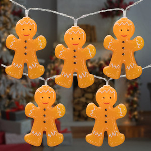 10-Count LED Orange Gingerbread Men Christmas Fairy Lights, 4ft, Copper Wire
