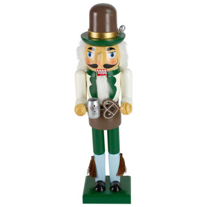 14" Green and Cream Wooden German Christmas Nutcracker