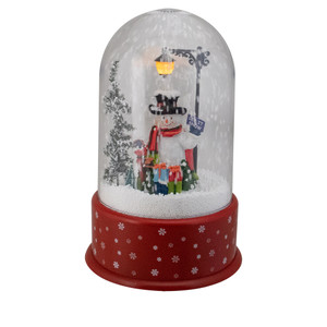 Lighted Snowman with Street Light Snowing Christmas Globe - 11.75"