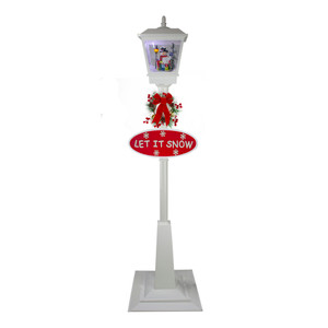 70.75" White Lighted Musical Snowman Christmas Street Lamp
