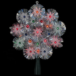8" Pre-Lit Silver Retro Starburst Christmas Tree Topper - Multicolor Lights