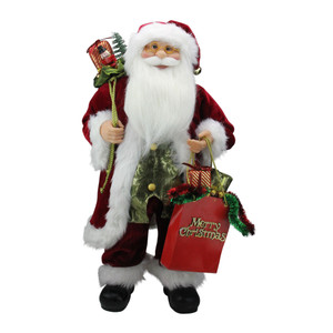 24" Red and White Santa Claus with Gift Bags and Green Vest Christmas Figure