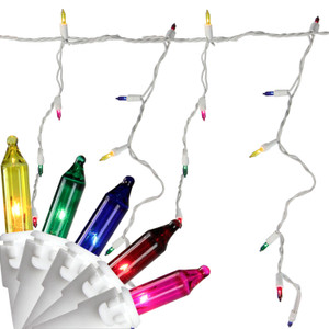 50-Count Multi-Color Mini Icicle Christmas Light Set - 6ft White Wire