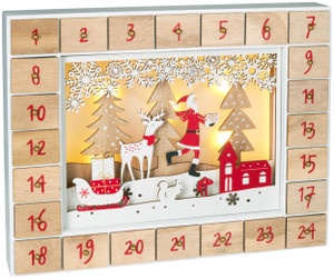 BRUBAKER Reusable Wooden Advent Calendar to Fill - Santa Claus in the Forest with LED Lighting - DIY Christmas Calendar 13.98 x 2.36 x 10.63 inches