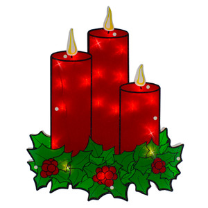 Lighted Candles Christmas Window Silhouette - 17.5" - Red