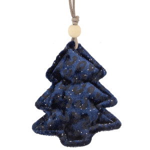 Cheetah Print Velvet Tree Christmas Ornament - 4" - Blue and Black