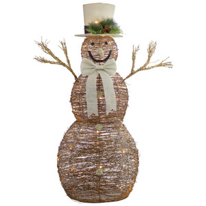 LED Lighted Rustic Rattan Snowman Outdoor Christmas Decoration - 48" - Warm White
