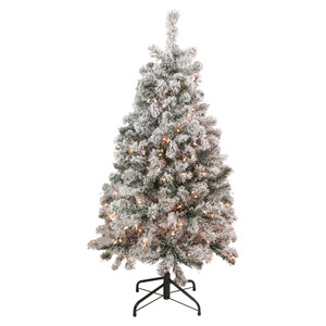 4.5' Pre-Lit Flocked Madison Pine Artificial Christmas Tree, Clear Lights