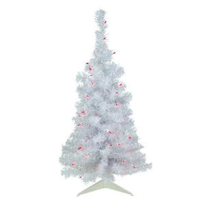 3' Pre-lit Rockport White Pine Artificial Christmas Tree, Pink Lights