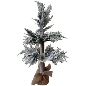 Heavily Flocked Pine Christmas Tree in Natural Jute Base - 27.5"