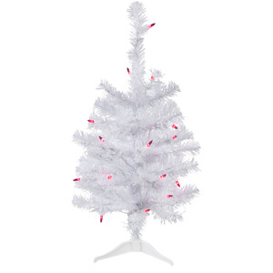 2' Pre-Lit Woodbury White Pine Slim Artificial Christmas Tree, Pink Lights