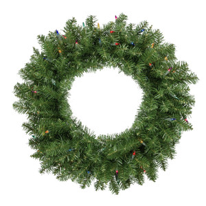 Pre-Lit Rockwood Pine Artificial Christmas Wreath, 24-Inch, Multi Lights