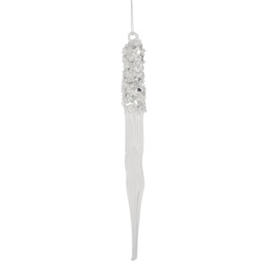 9" Clear Glass Sequined and Beaded Icicle Christmas Ornament