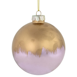 3.5" Brushed Matte Gold and Shiny Lavender Glass Ball Christmas Ornament