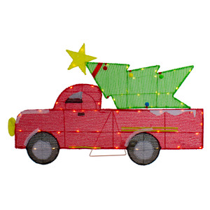 36" LED Lighted Red Truck with Christmas Tree Outdoor Decoration