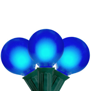 Set of 15 Blue Satin G50 Globe Christmas Lights - Green Wire