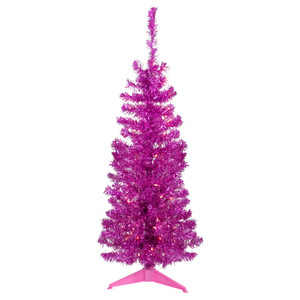 4' Pre-Lit Pink Artificial Tinsel Christmas Tree, Clear Lights