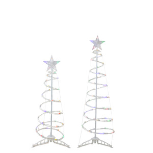 Set of 2 LED Lighted Multi-Color Outdoor Spiral Christmas Cone Trees 3', 4'