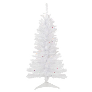 4' Pre-Lit Woodbury White Pine Slim Artificial Christmas Tree, Multi Lights