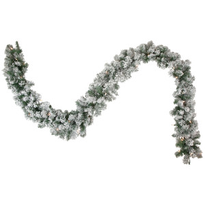9' x 10" Pre-lit Flocked Madison Pine Artificial Christmas Garland, Clear Lights